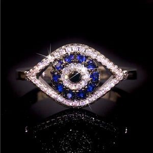 925 STERLING SILVER BLUE EVIL EYE CUBIC ZIRCON RING